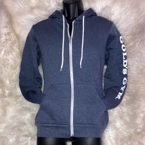 GOLD’S GYM Navy Zip Hoodie Fleece Lined with Logo Graphics on Arm